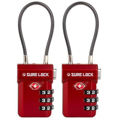 SURE LOCK 3 Digit TSA Approved Luggage Locks - size: Standard Cable