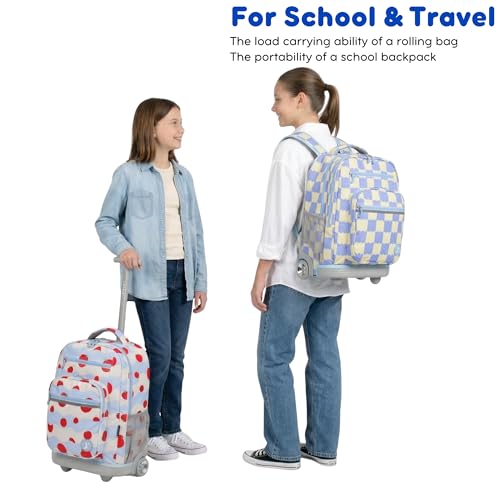 J World Sundance Laptop Rolling Backpack for Girls Boys. Roller Bookbag with Wheels, 20 Inch, Pixel Checkers - color: Pixel Checkers