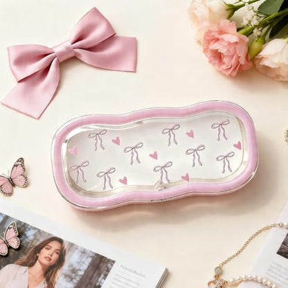 Glasses Case Hard Shell, Clear Eyeglass Case, Cute Holder for Sunglasses and Reading Glasses - color: Pink Bow