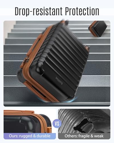 LIGHT FLIGHT Luggage Sets,Carry On Luggage 22x14x9,2-Piece,Black/Brown - color: 2pcs- Black/Brown