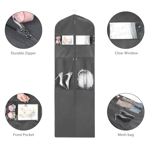 Univivi Portable Bridal Garment Bags for Gowns Long, 72 Inch, Grey - color: Grey
