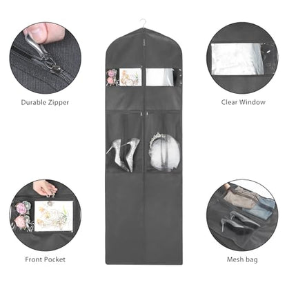 Univivi Portable Bridal Garment Bags for Gowns Long, 72 Inch, Grey - color: Grey