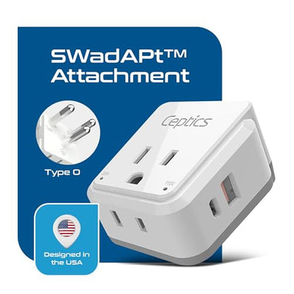 Ceptics Thailand Travel Adapter Set, PAK KIT 20W PD & QC, Type O - 3.1A - 4 in 1-2 USA Inputs, 1 USB Port, 1 USB-C Port - Compact, Powerful - Includes Type O Swadapt Attachments - style: Thailand Travel Adapter