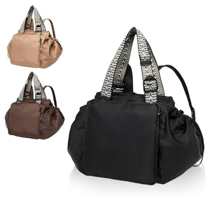 Expandable Shoulder Bag, Unisex Foldable Travel Bag - color: Black-N