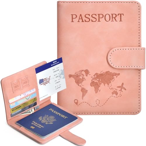 Passport Holder Cover Wallet Case RFID Blocking Card Slot Travel Essentials - color: Pink