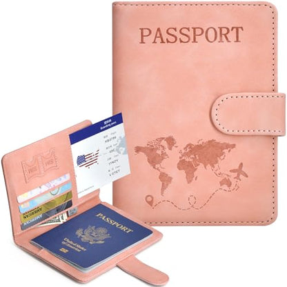 Passport Holder Cover Wallet Case RFID Blocking Card Slot Travel Essentials - color: Pink