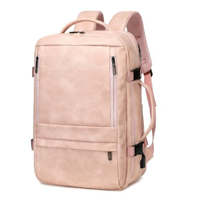 Travel Backpack Women, PU Leather Carry On Backpack Flight Approved, Pink - color: Pink