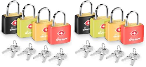 8 Pack TSA Approved Travel Luggage Locks with Keys, Solid Brass Copper Keyed Padlock, ABS Plastic Covered Small Locks for Suitcase, Backpack, Gym Locker, Jewelry Box-by GIVERARE - size: Small (Pack of 2)