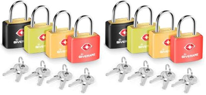 8 Pack TSA Approved Travel Luggage Locks with Keys, Solid Brass Copper Keyed Padlock, ABS Plastic Covered Small Locks for Suitcase, Backpack, Gym Locker, Jewelry Box-by GIVERARE - size: Small (Pack of 2)