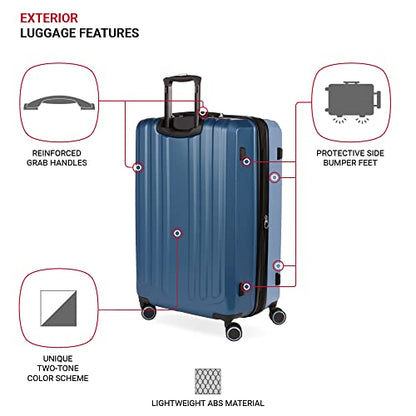 SwissGear Duet Expandable Luggage, Hard Shell Large Luggage with Spinner Wheels - color: Light Blue/Navy, size: Checked-Large 28-Inch