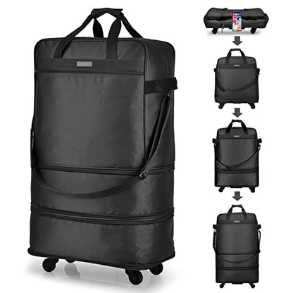 Hanke Suitcases with Wheels Expandable Foldable Luggage Bag Suitcase Collapsible Rolling Travel Bag Duffel Bag for Men Women Lightweight Suitcases without Telescoping Handle, Black - color: Black