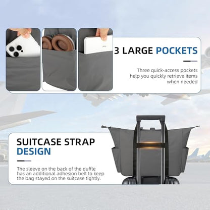Uarition 50L Foldable Duffle Bag, Lightweight Travel Duffel Bag with Tear Resistant for Men Women, gray