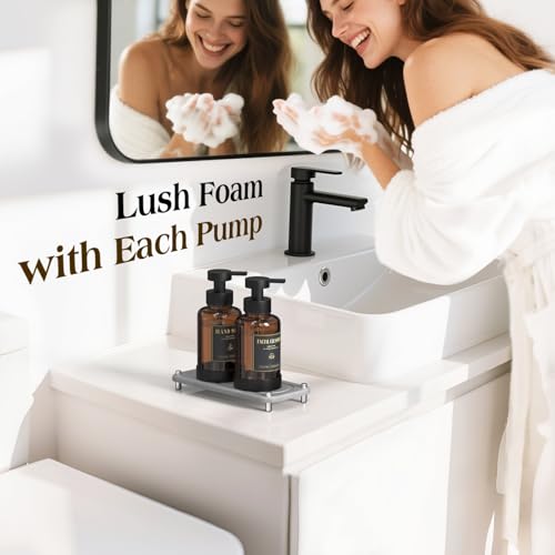 Luxspire 15oz Glass Foaming Soap Dispenser Set, Amber + Dark Gray, 2 Pack - color: Brown