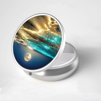LRITER Pill Case, 3 Compartment Portable Travel Pill Box, Pillbox Organizer - color: Moonlight Sea