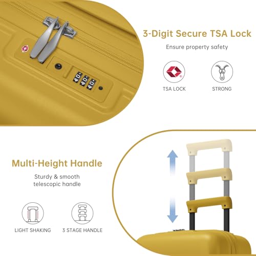 Carry On Luggage Set 3 Piece, Carry-on Suitcase With Wheels - color: DT-Lemon Curry