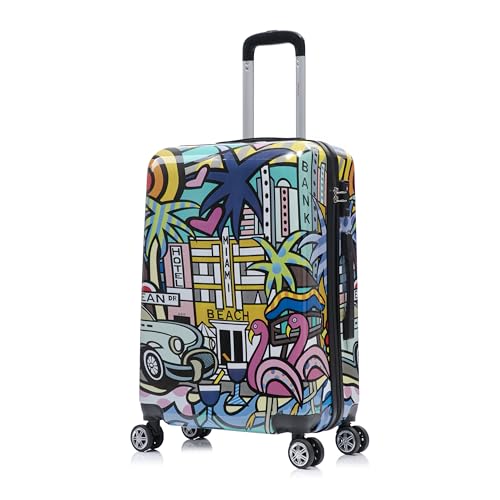 InUSA Miami Print 24-Inch Medium Hardside Spinner Luggage Lightweight Bag - color: Cities, size: 24 Inch