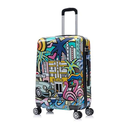 InUSA Miami Print 24-Inch Medium Hardside Spinner Luggage Lightweight Bag - color: Cities, size: 24 Inch