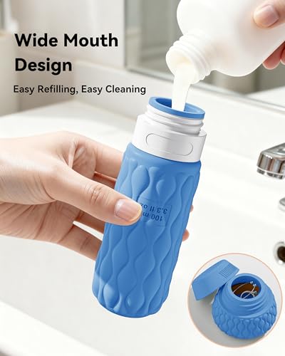 Travel Bottles for Toiletries Silicone Travel Size Containers 3.4oz 1.7oz - color: Ocean Wave