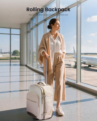 LOVEVOOK Rolling Backpack for Women, 40L Carry On with Wheels, 15.6'' - color: Lavender-beige-purple, size: 20 Inch Carry on-56L-3Pcs
