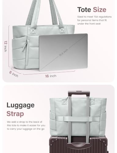 Uselike Tote Bag for Women with Zipper, Quilted Puffer Tote Bag with Compartments, Lightweight Puffy Work Bags for Women - color: Dawn Grey