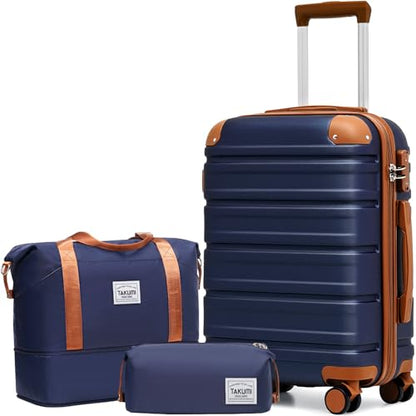 TAKUMI Luggage Sets, Hardside Suitcases with Wheels, Navy, 3 Piece - color: NAVY, size: 3 Piece Set(DB)
