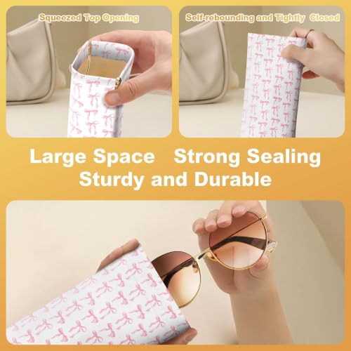 Soft Sunglasses Case for Women, PU Leather Squeeze Top Glasses Case - color: 12-cute Black Bow(2pcs)