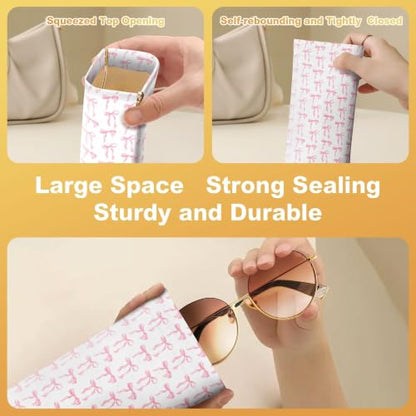 Soft Sunglasses Case for Women, PU Leather Squeeze Top Glasses Case - color: 12-cute Black Bow(2pcs)