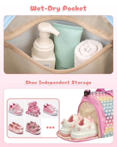 5 6 7 8 9 10 11 12세 여아용 선물, 여아용 여행용 더플 백, 레인보우 핑크., M - color: 레인보우 핑크., style: M