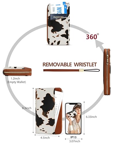 Large Wallet for Women, Clutch Wallet with Passport Holder - color: Brown Cow