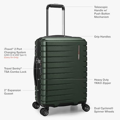 Traveler's Choice Archer Polycarbonate Hardside Spinner Luggage Set, Tie Down Straps, Green, Checked 29-Inch - color: Green, size: 1-Piece (Checked 29-Inch)