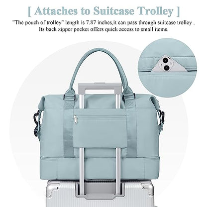 Travel Duffel Bag with Shoes Compartment, Weekender Bags for Women - color: B-Light Blue, size: Large