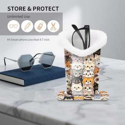 Plush Lined Eyeglasses Holder, Cute Glasses Stand for Women Kids - color: Multicolor Cats