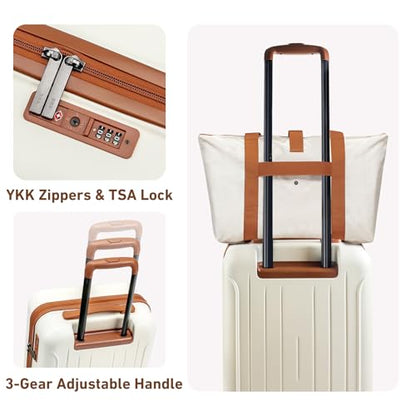 KYME Carry On Luggage Sets 3 Piece 20 Inch Suitcase Set with Duffel Bag - color: Beige, size: 3Pcs Set(DB/TB/20)