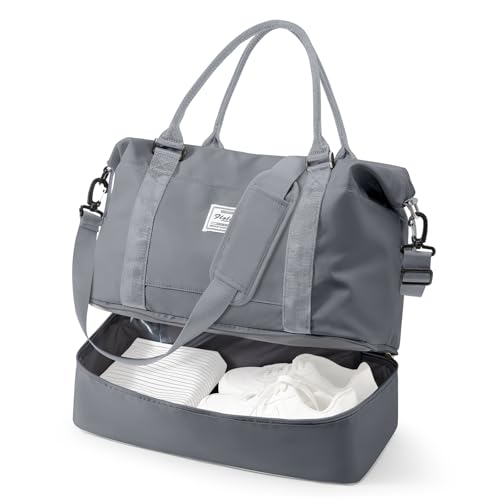 Travel Duffel Weekender Bag Women Tote Carry On Bags With Shoe Compartment - color: H10-SlateGrey, size: Large