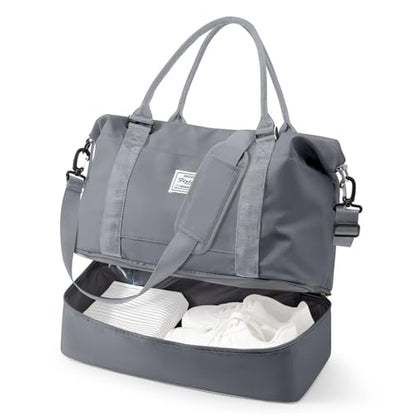 Travel Duffel Weekender Bag Women Tote Carry On Bags With Shoe Compartment - color: H10-SlateGrey, size: Large