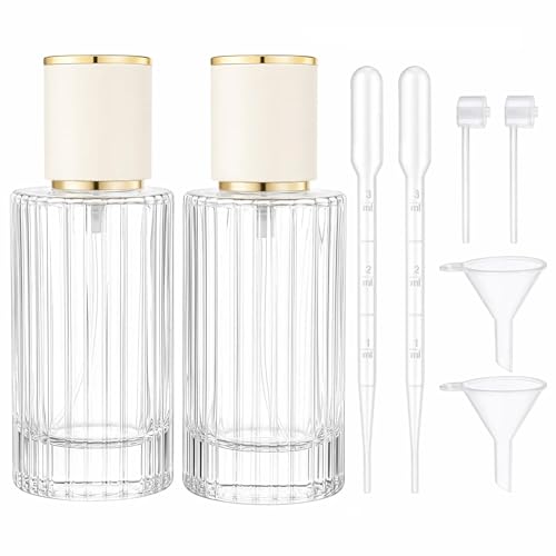 YU FENG 2 Pack 100ml Glass Perfume Spray Bottles, Gold Rim Atomizer - color: Ivory Cylinder