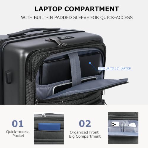 VANKEAN 20 Inch Expandable Hardshell Spinner TSA USB Port Carry-On Approved - color: STEEL GREY