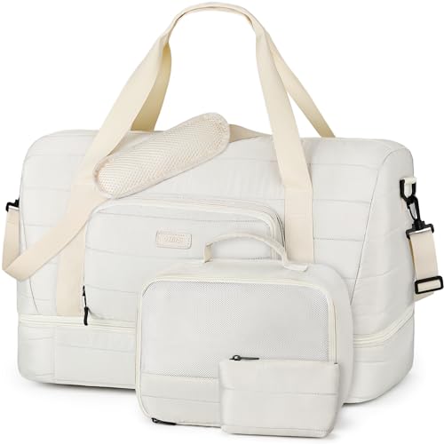 TIBES Travel Weekender Bag for Women, Overnight Bag with Shoe Compartment - color: Light Khaki