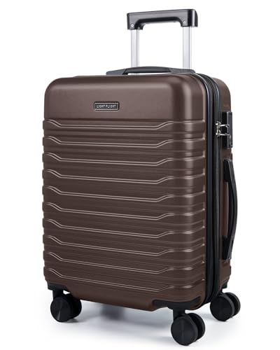 LIGHT FLIGHT Expandable 20" Carry On Luggage 22x14x9, TSA Lock, Brown - color: Brown