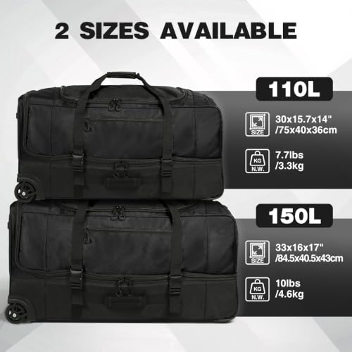REDCAMP 33" Large Rolling Duffle Bag with Wheels and Handle for Travel, 90L - size: 33" Black
