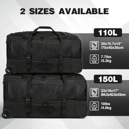 REDCAMP 33" Large Rolling Duffle Bag with Wheels and Handle for Travel, 90L - size: 33" Black