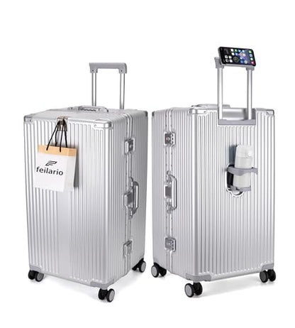 feilario Super Large Aluminum Frame Checked Zipperless Luggage - color: A3-Silver, size: 26in