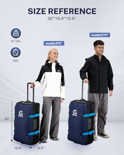 Gonex Rolling Duffle Bag with Wheels, Water-Repellent Nylon, 30 in, Navy - color: Dark Blue