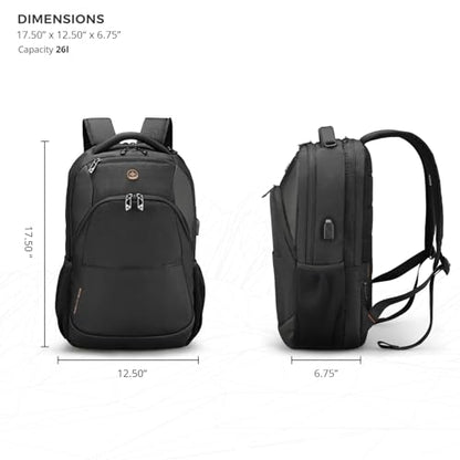 Swissdigital Design Large Business Laptop Backpack with Smart USB Charging Port Travel Backpack Fits 15.6 inches laptops - color: Black