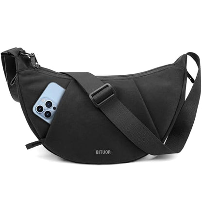 Crossbody Bag for Women Anti-theft Crescent Shoulder Bag Purse Hobo Bag | Anti-theft,Waterproof,Hidden pocket,2 main compartments - color: A-black New