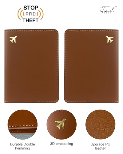Passport Holder for Travel Essentials RFID Blocking PU Leather - color: Brown