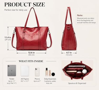 Pahajim Womens PU Leather Tote Handbag Shoulder Purse with Crossbody Strap - color: Red