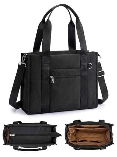 Work Tote Bag for Women, Lightweight Puffer Tote Crossbody with Zipper - color: Black