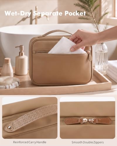 Prite Hanging Toiletry Bag for Women Waterproof Travel Makeup Bag - color: Brown, size: Large