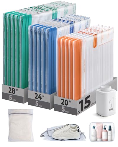 BAGSMART Travel Vacuum Bags with Rechargeable Electric Pump, 18PC Kit - color: Multicolor-Travel Size, size: 18 Pcs Travel Sets